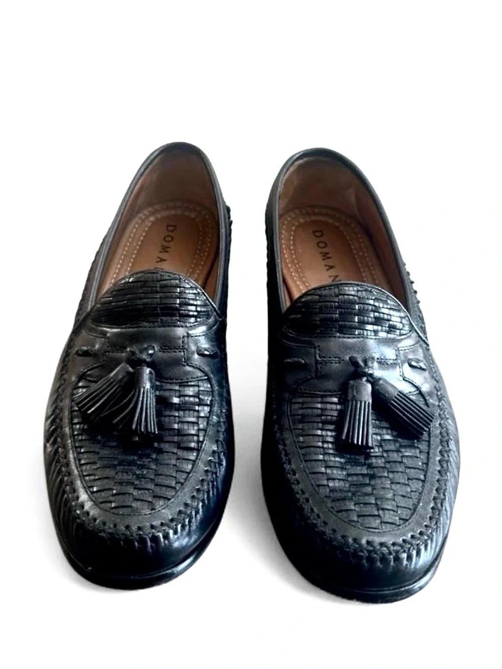 Domani Black Leather Basket Weave Tassel Loafers Size US Men’s 9.5